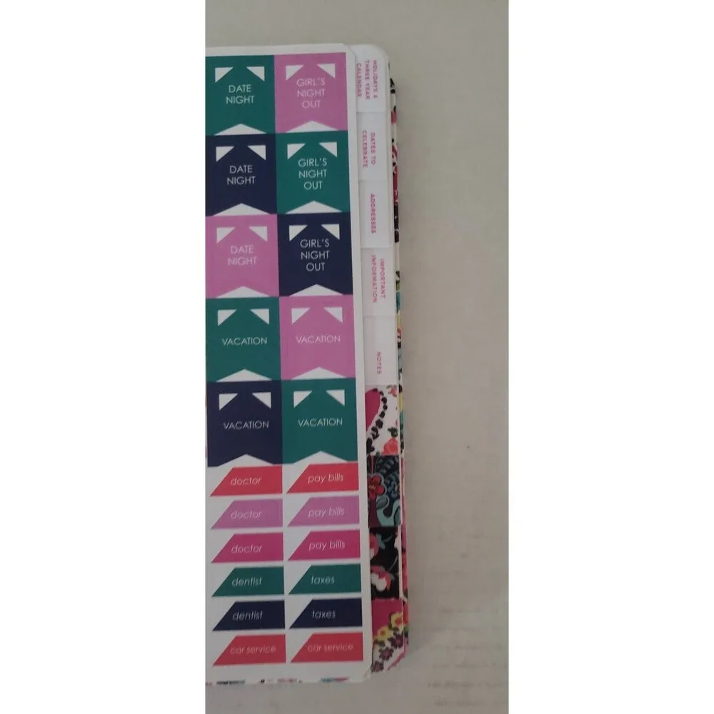VERA BRADLEY Undated 12 Month Planner Wildflower Paisley Fuchsia Stickers Pink